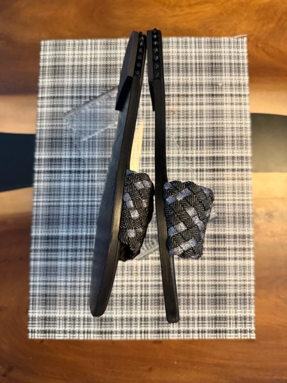 Jimmy Choo London Metallic Woven Slide Sandals Size 42 Made in Italy 🖤